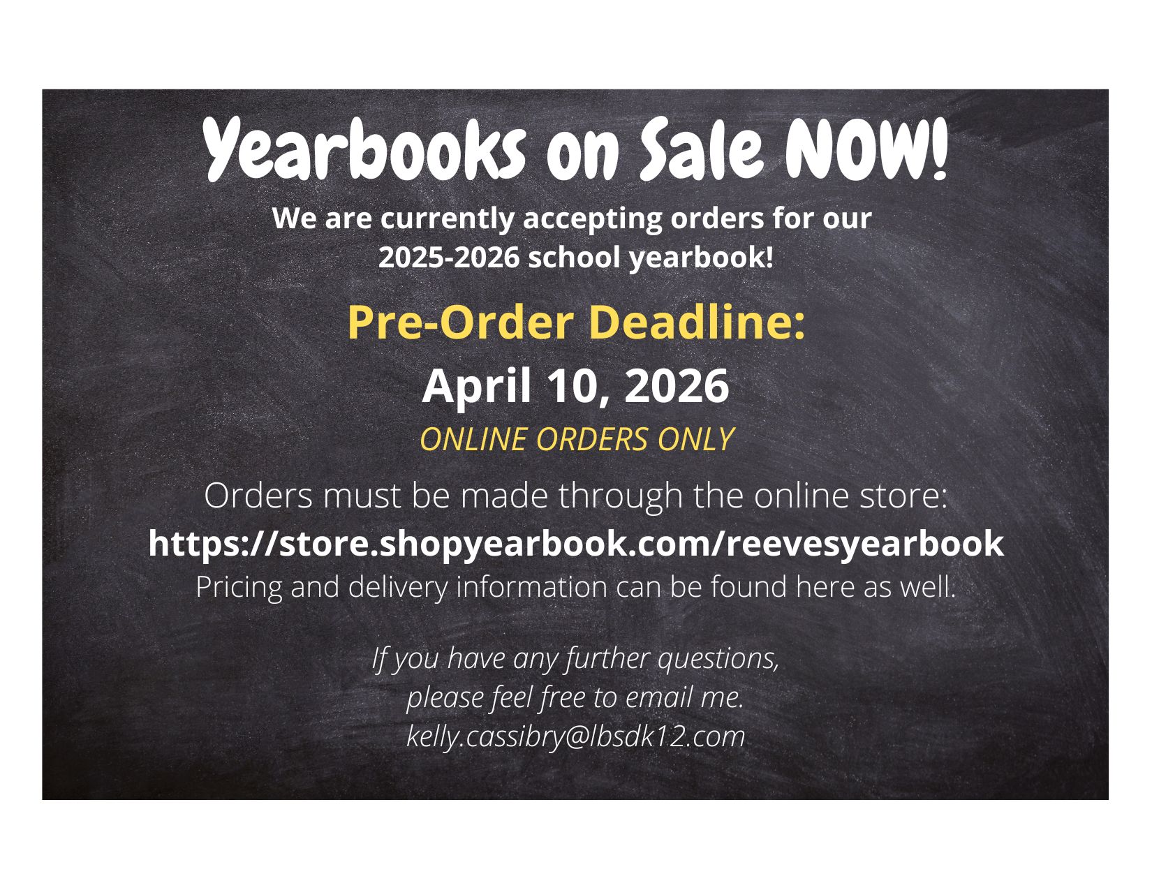 Pre-Orders Due April 10th