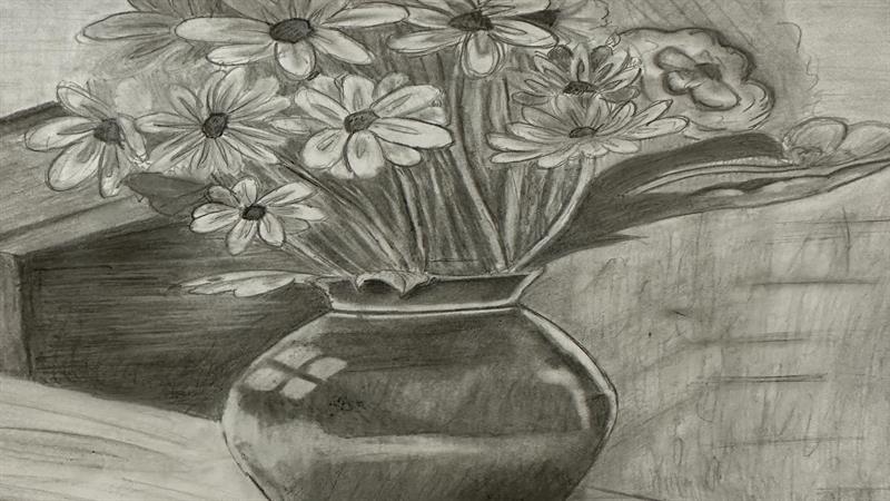 Drawing of Flowers in a vase