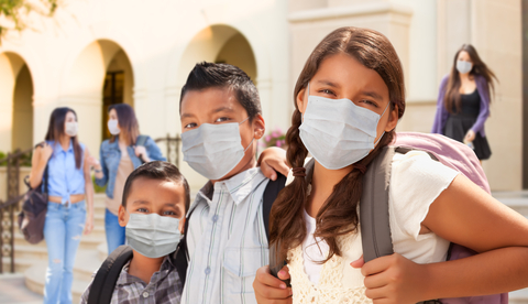 3 children in masks