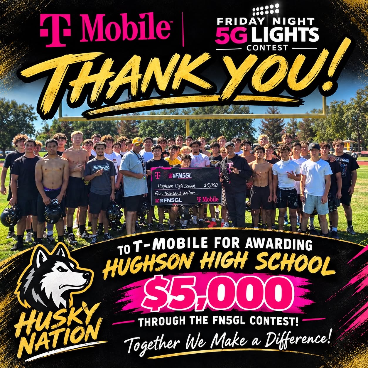 Hughson wins $5K Fridays sweepstakes in T-Mobile Friday Night 5G Lights, readies for the next round
