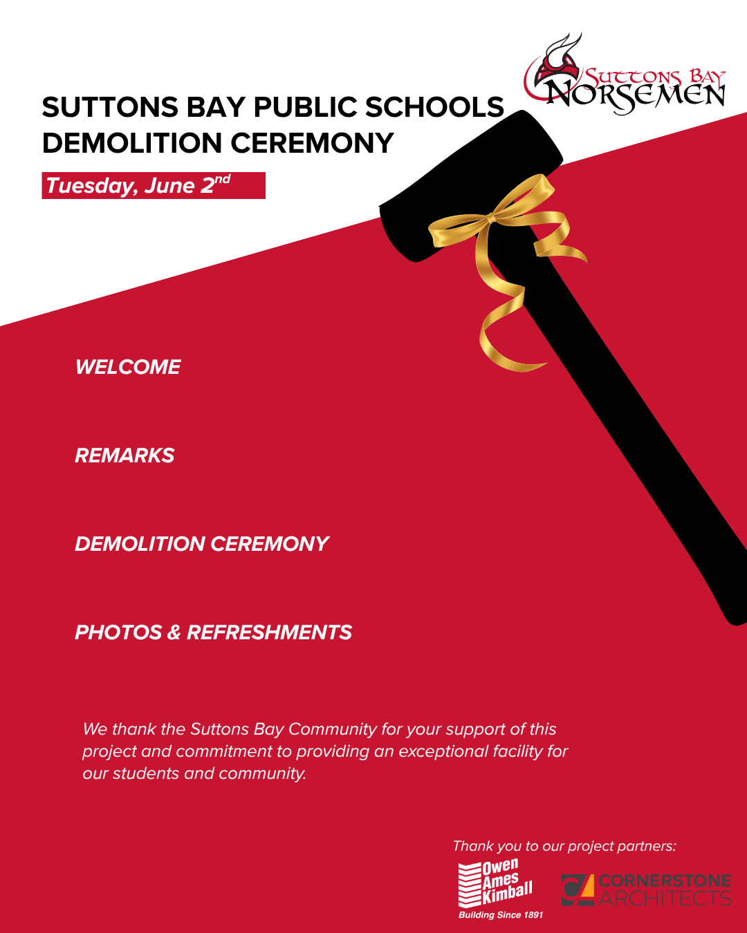 Suttons Bay Schools Demolition & Construction Ceremony June 2, 2026