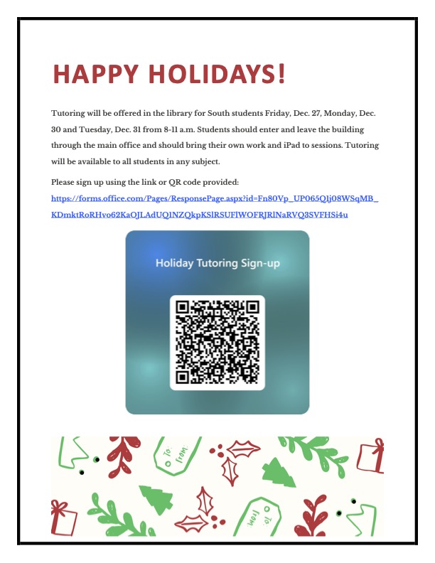 Holiday Tutoring Flyer
