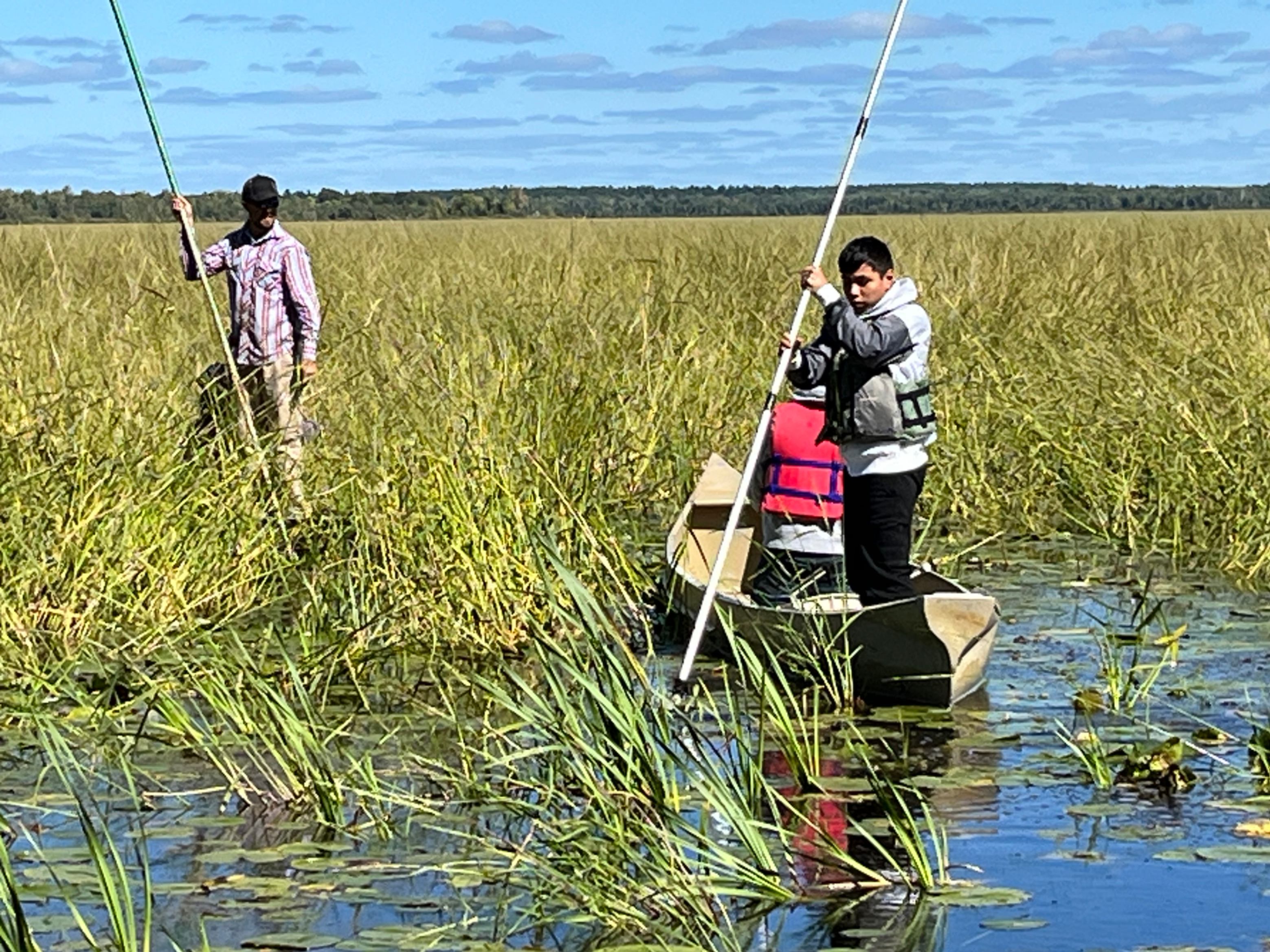 Student on flat bottom boat