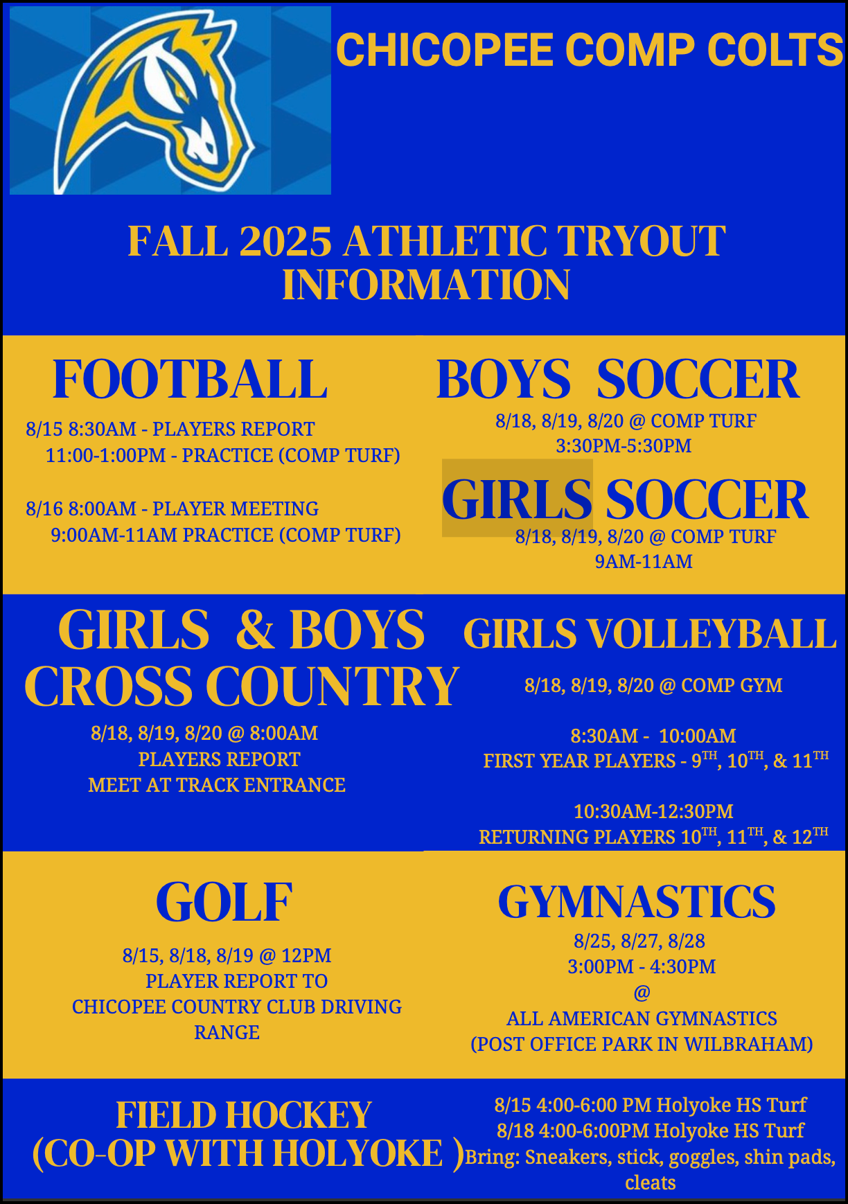 Tryout schedule