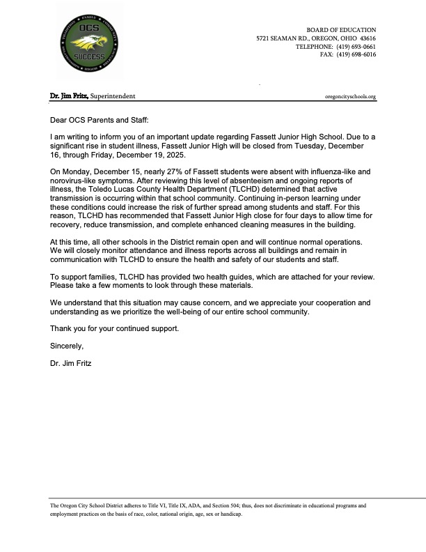 Letter to OCS Families and Staff