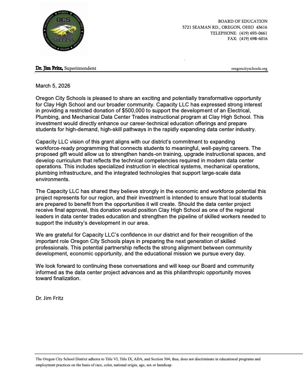 Letter to community, full text in post below and attachment