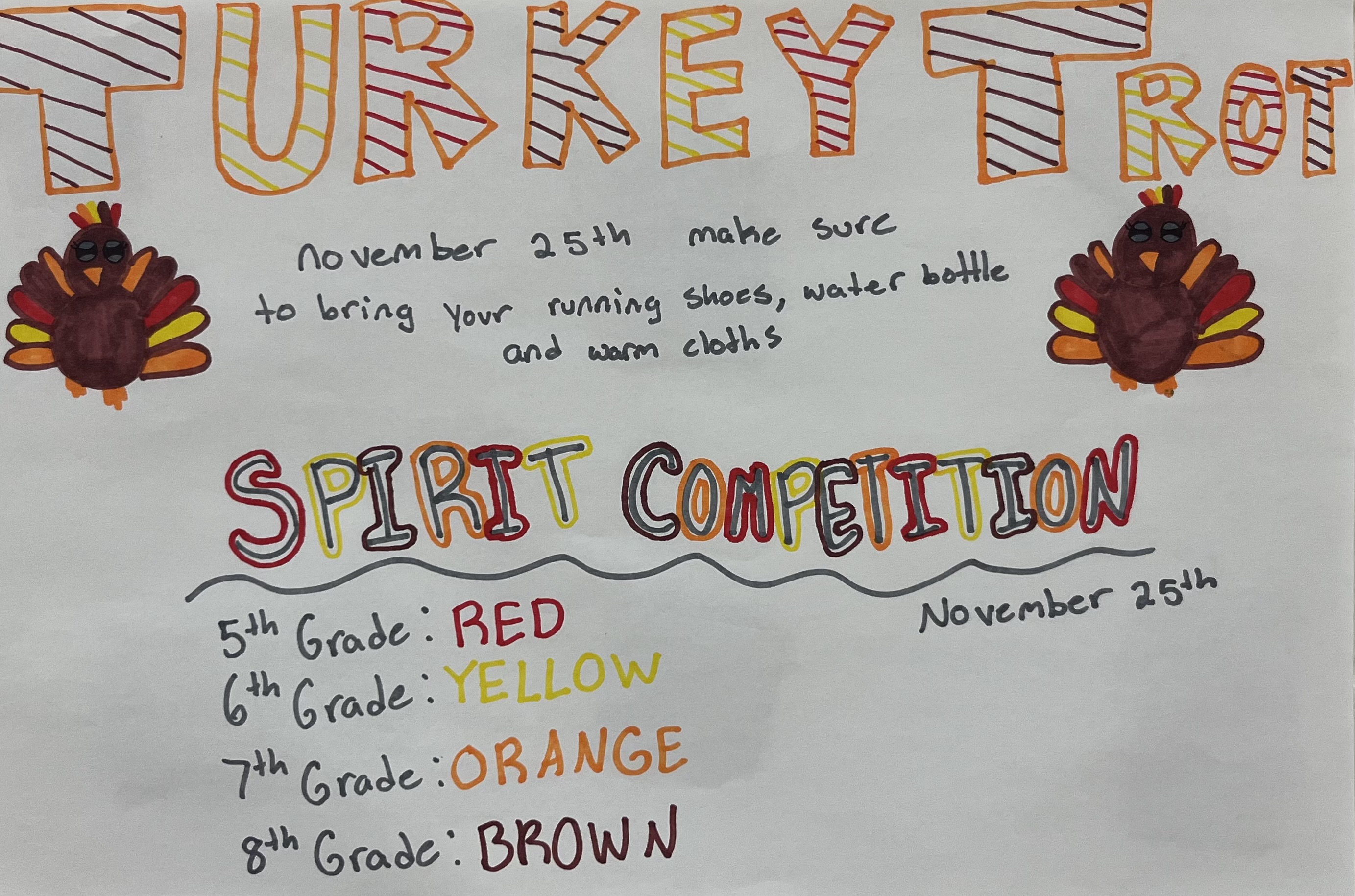 Turkey Trot and Spirit Week Information