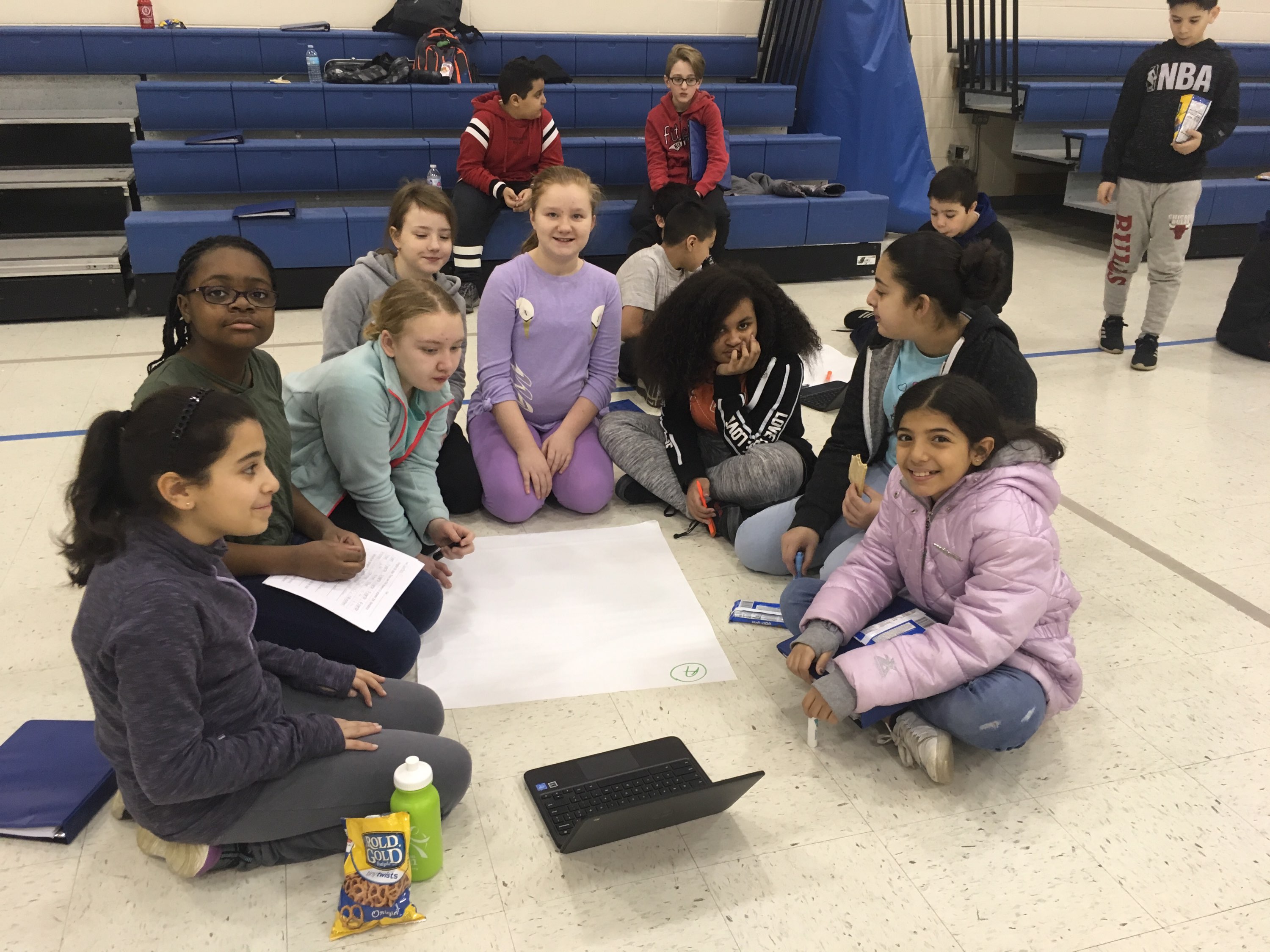 Students making a poster
