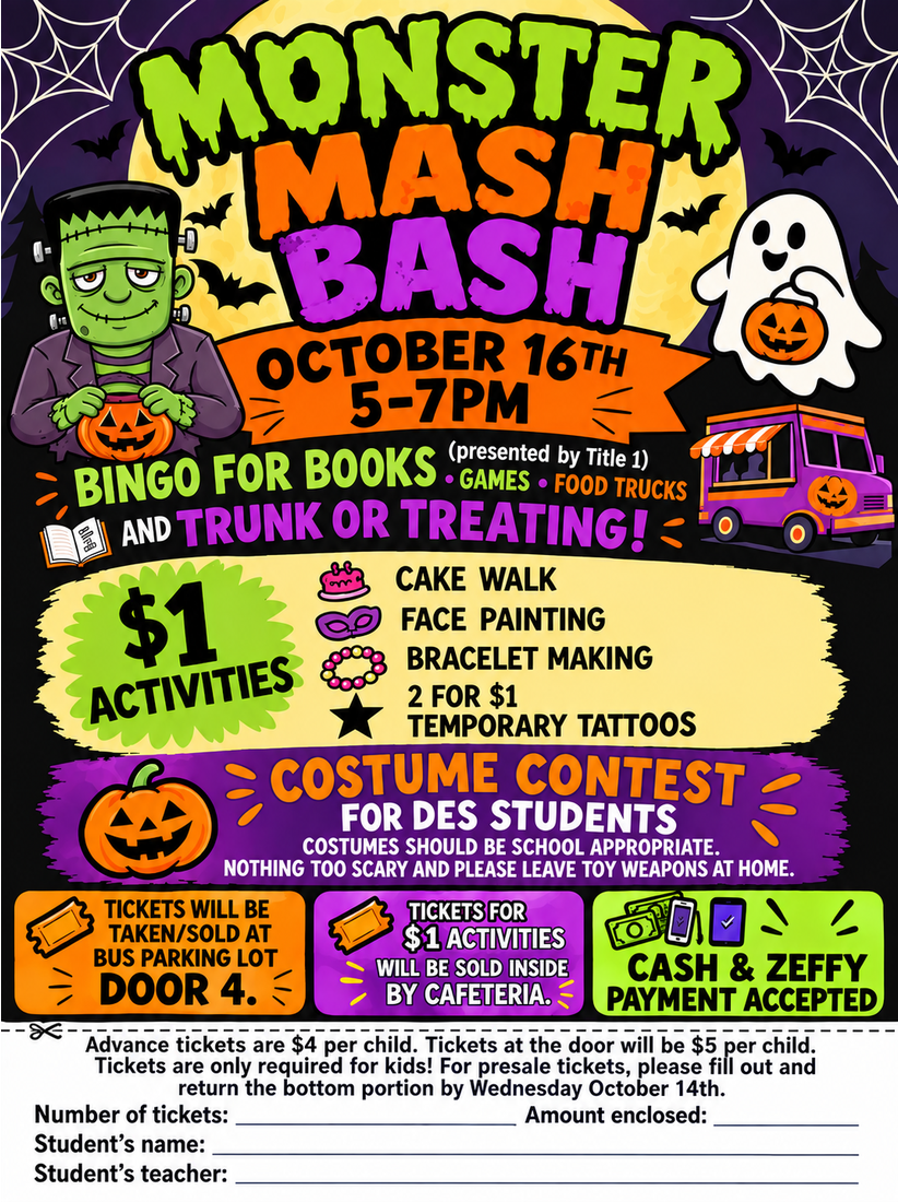 Announcement with Frankenstein, a litte ghost with pumpkin pail, spiderwebs, and bats. 10/16/2026 5-7PM