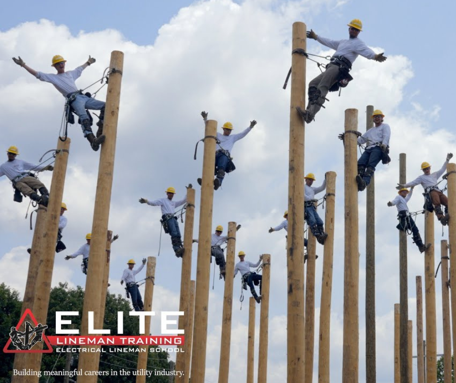 lineman hang from poles during training