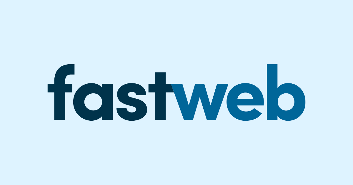 fastweb logo, dark blue and medium blue letters on baby blue background, letters only