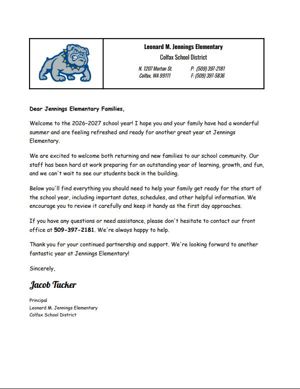Welcome Back Letter