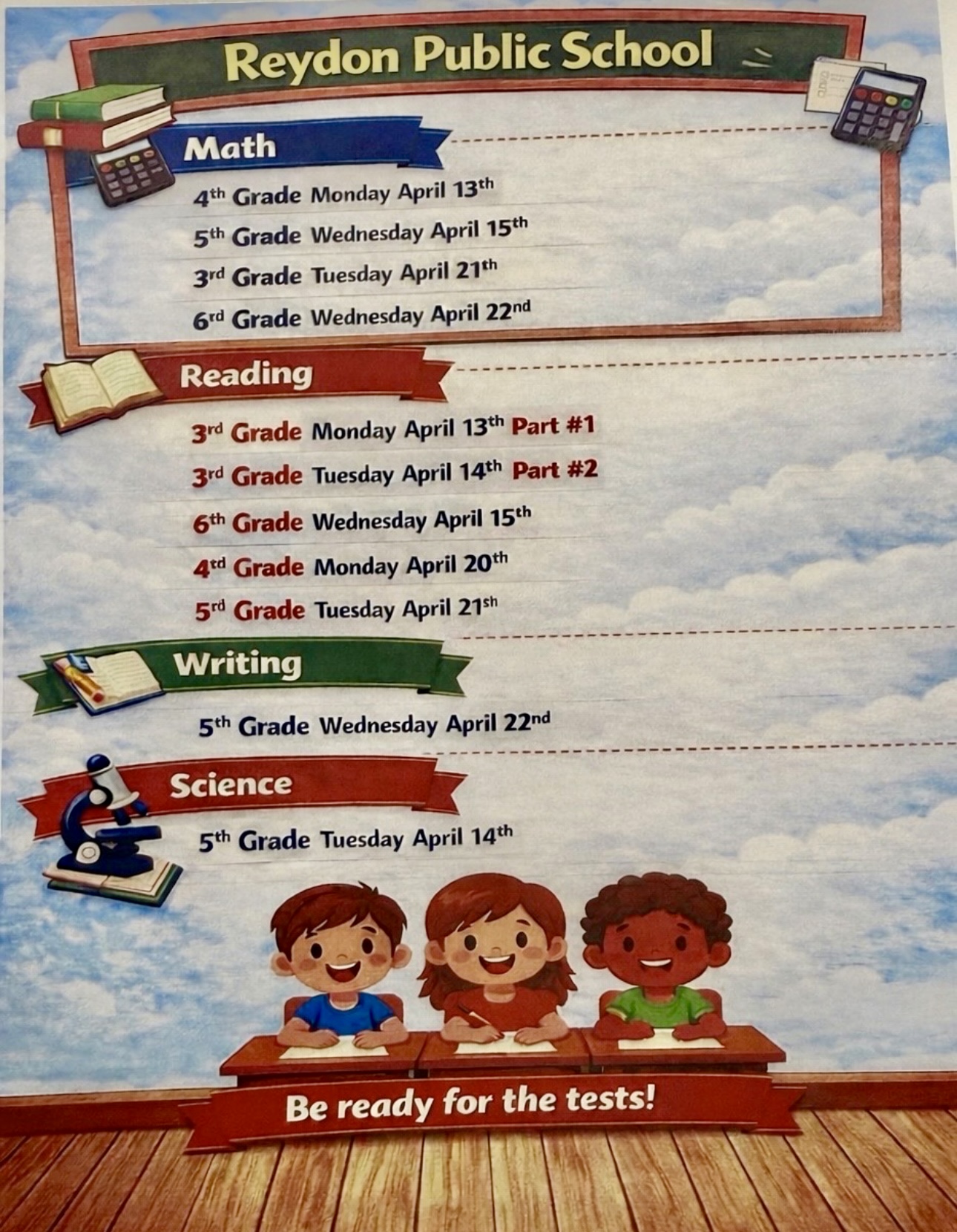 Elementary Testing Schedule!