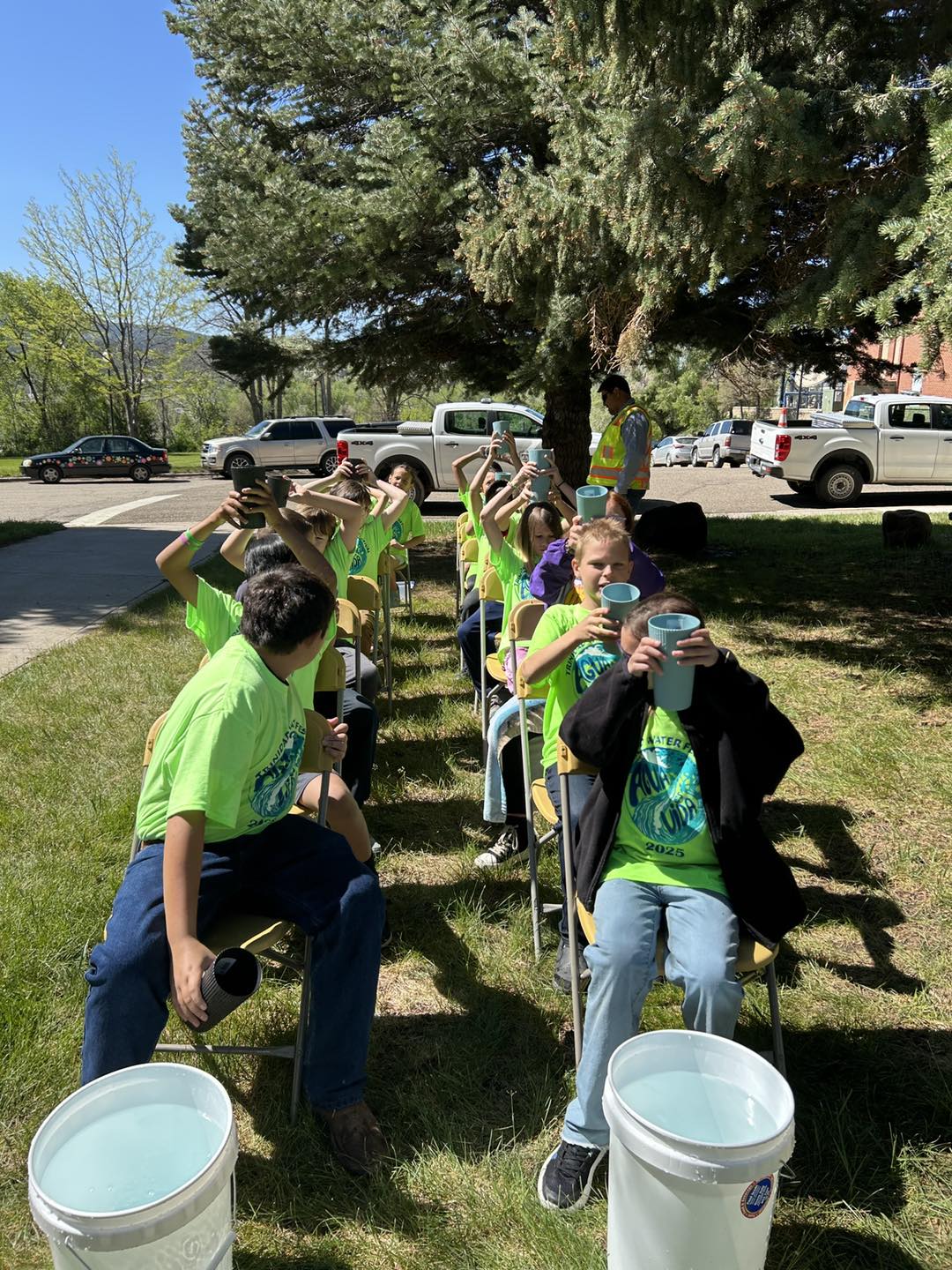 Students playing games outside