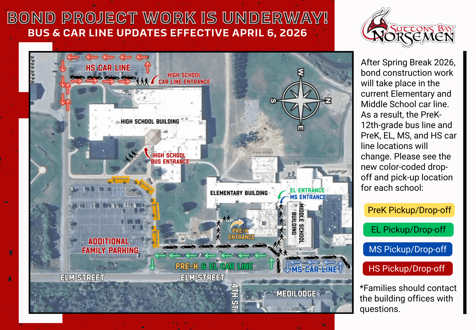 Suttons Bay Schools Bus and Car Line Changes Effective April 6, 2026