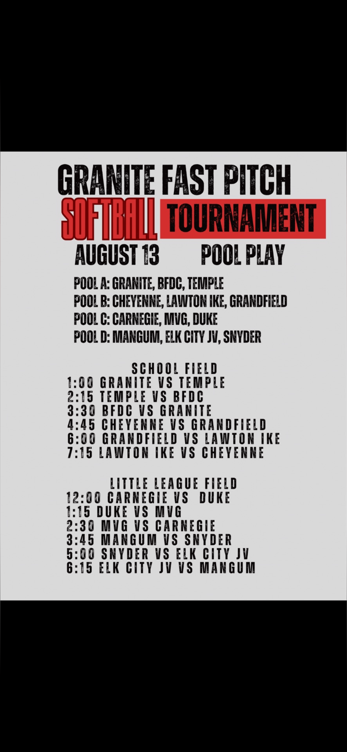 Granite Fast Pitch Softball Tourn. Pool Play