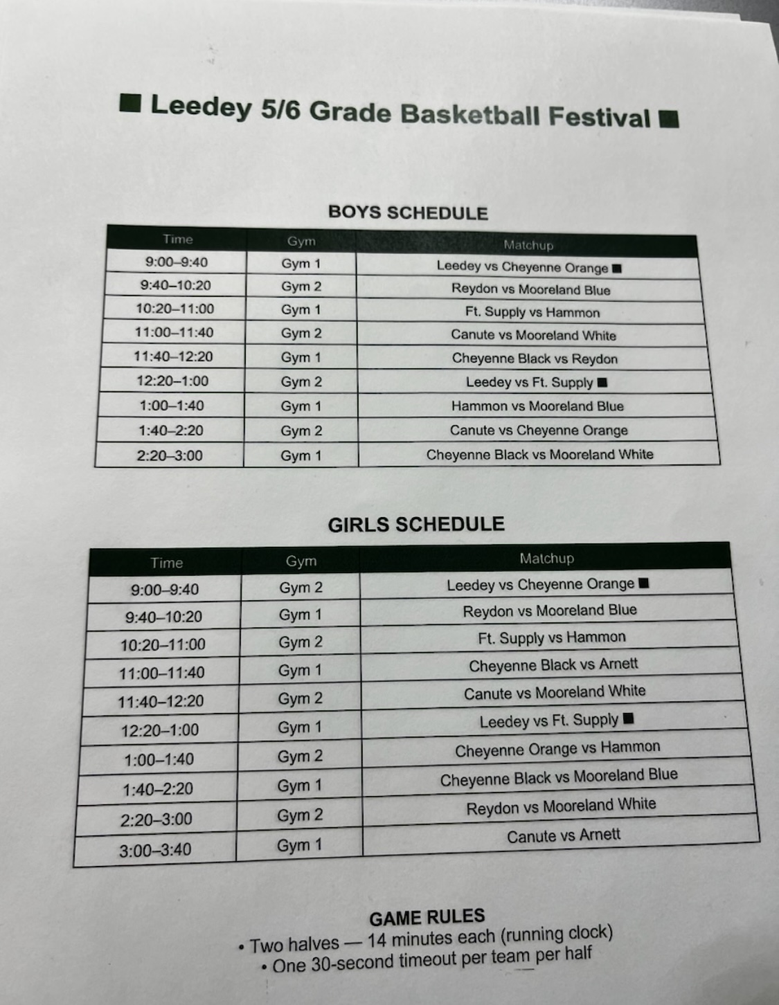 Leedey 5/6 Grade Basketball Festival