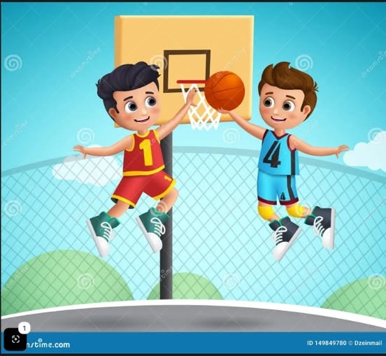 Two boys playing basketball