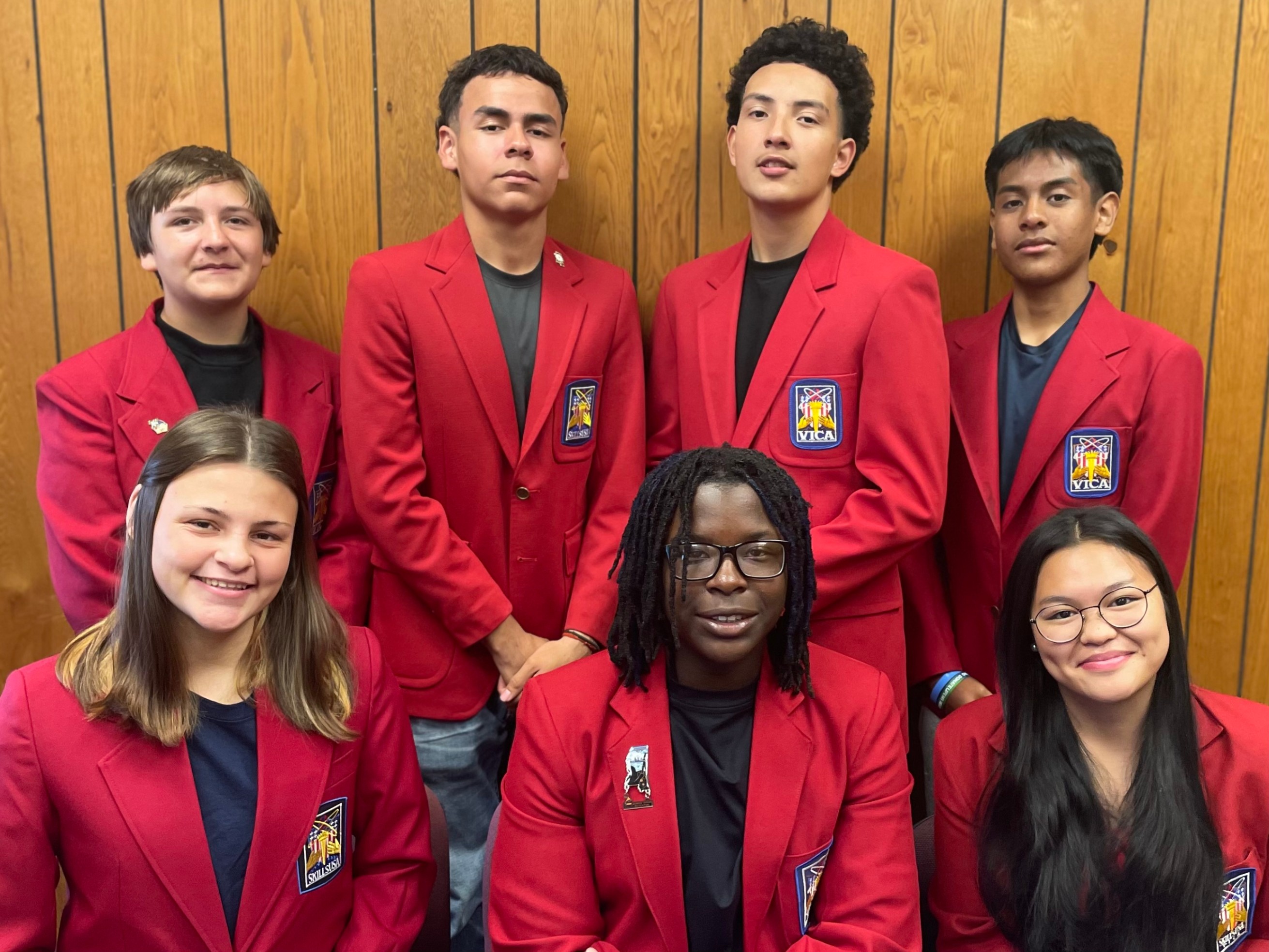 (Front row, L to R): Jenna Sanford (Parlamentarian), Josiah McClendon (President), Ashly Potot (Reporter), (Back row, L to R): Thomas Petersen (Historian), Jonathan Arbaca (Vice President), Erick Menjivar-Alegria (Treasurer), Marco De La Cruz (Secretary).
