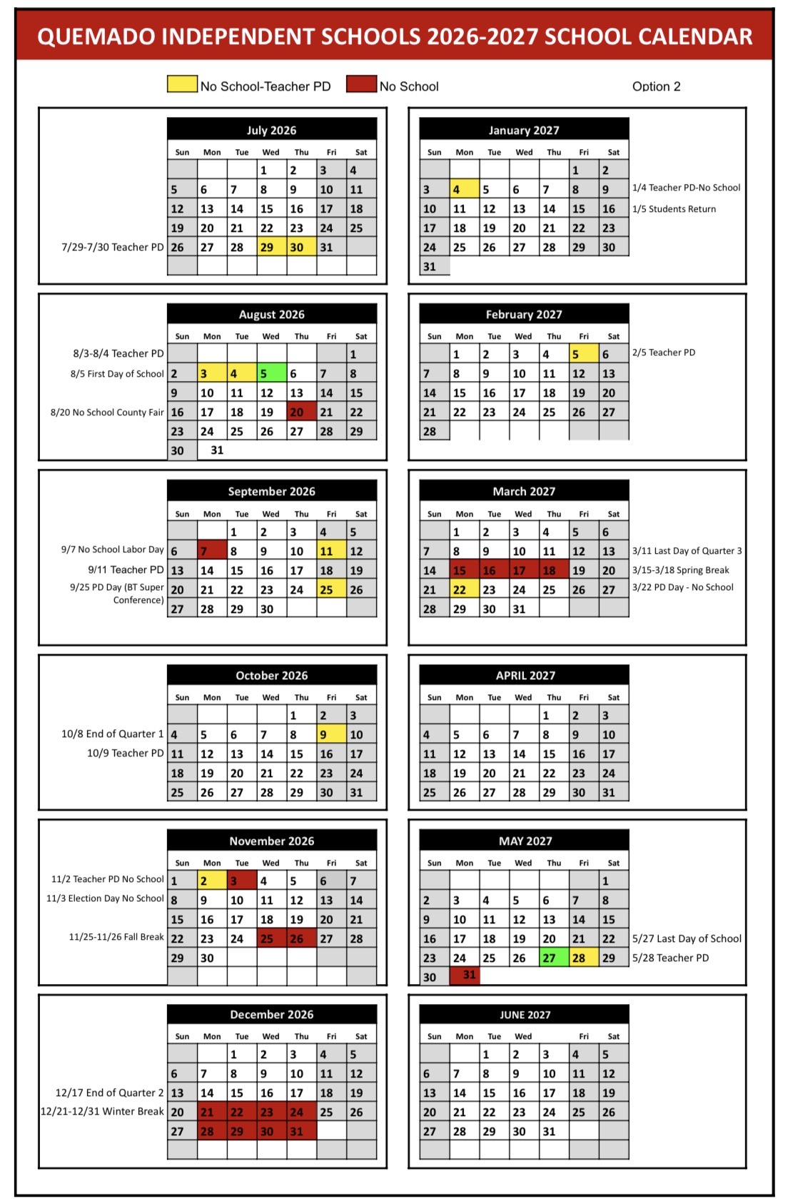 2026-2027 SY Calendar
