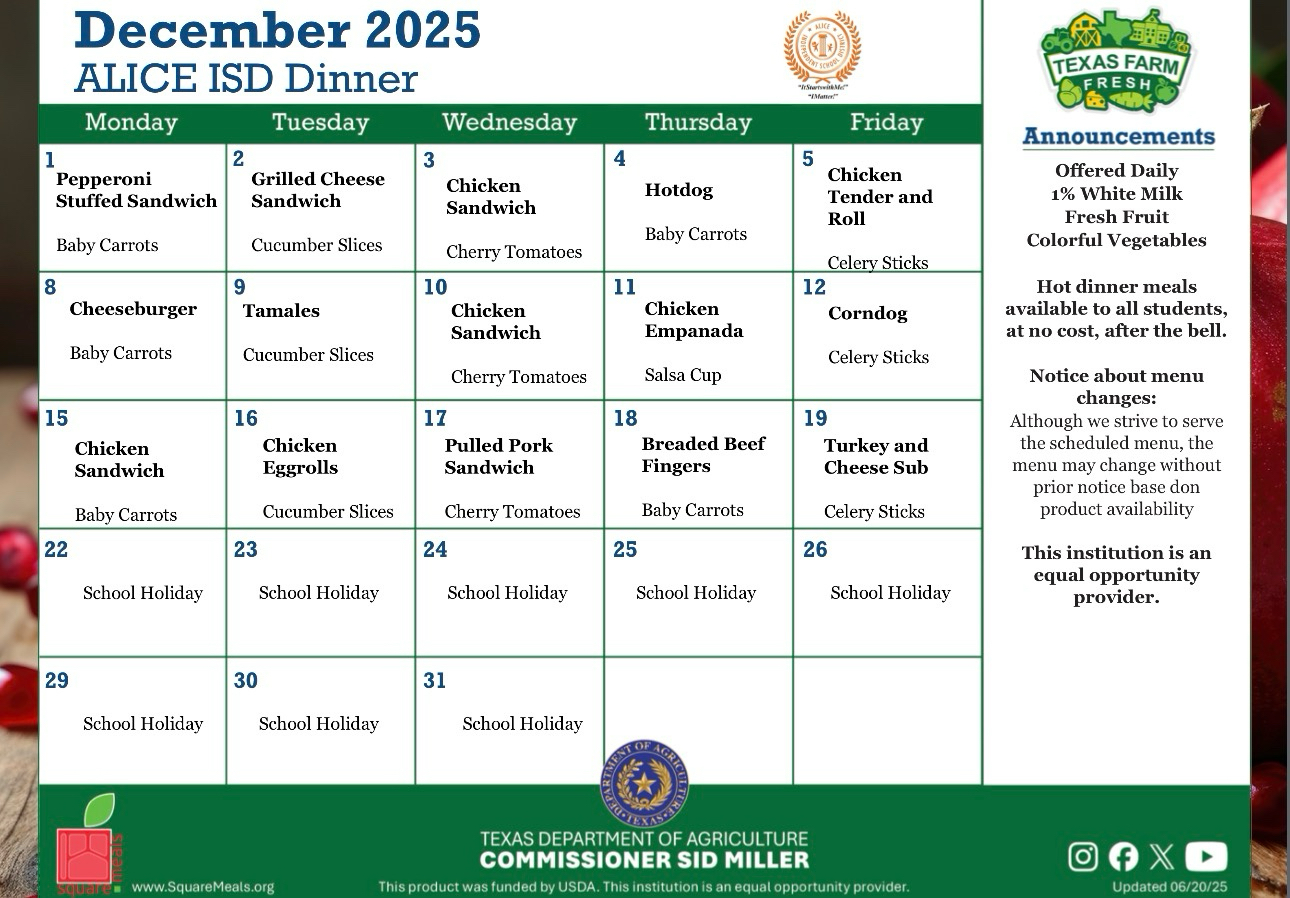 December Dinner Menu 