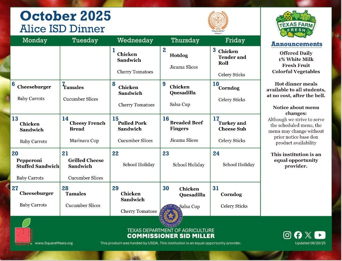 October Dinner Menu