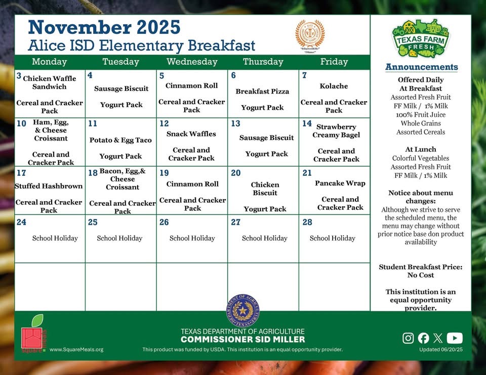 November Breakfast Menu