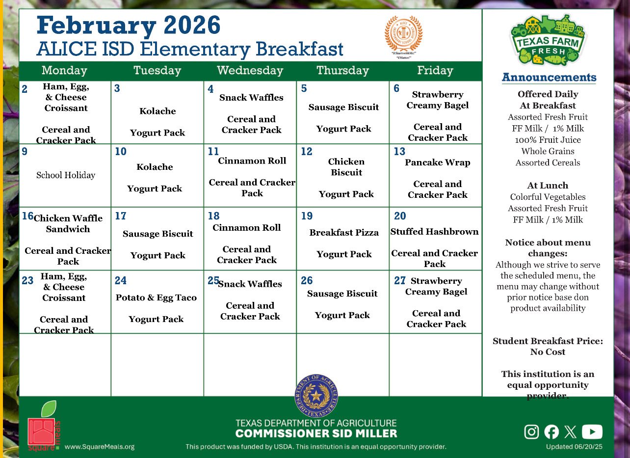 February Breakfast Menu