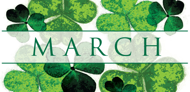a background of green clovers with the word March in the middle 