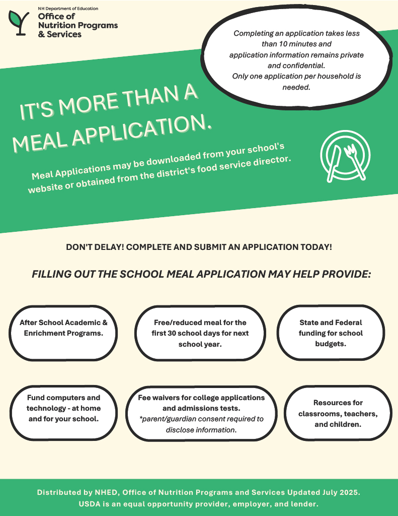 Informational flyer instructing the public on how to apply for school meals.