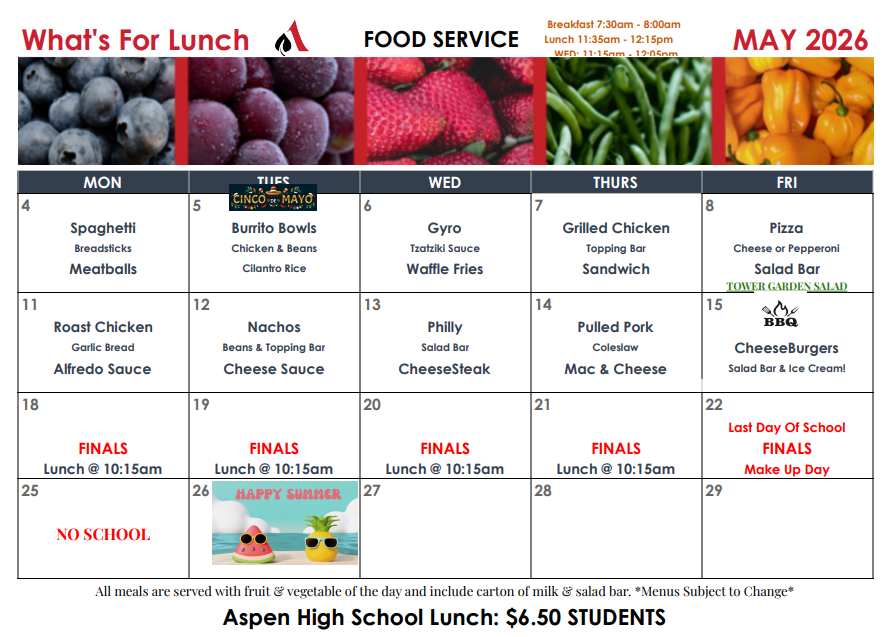 AHS Lunch Menu/menú de almuerzo