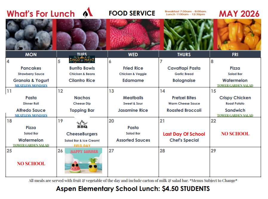 AES Lunch Menu/menú de almuerzo