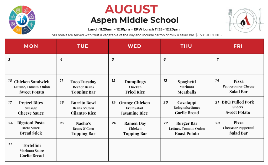 AMS Lunch Menu