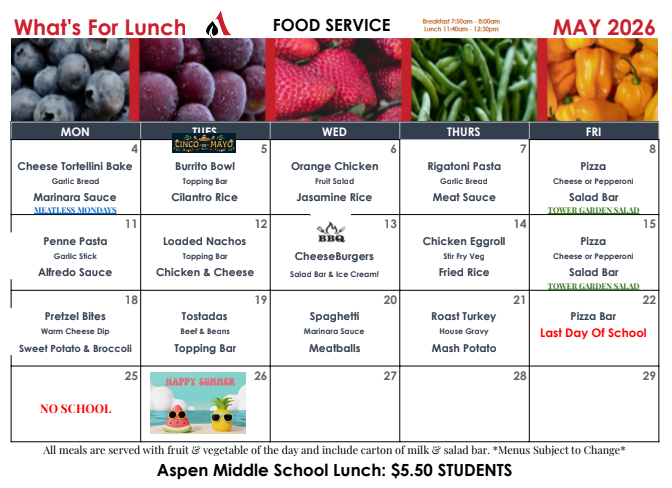 AMS Lunch Menu/menú de almuerzo