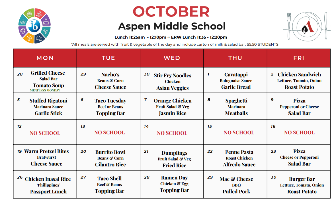 AMS Lunch Menu