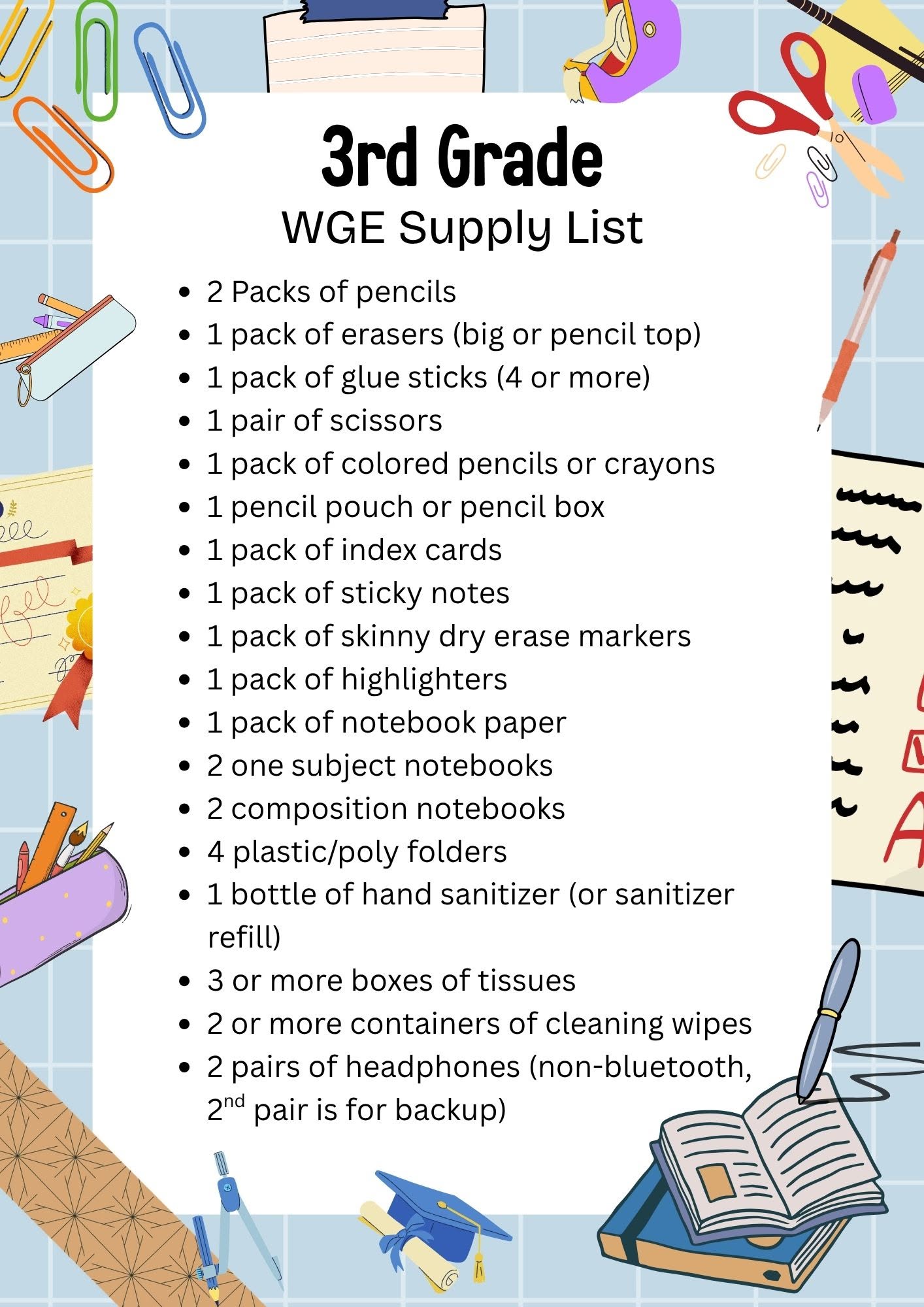 3rd Grade Supply List - 3rd Grade