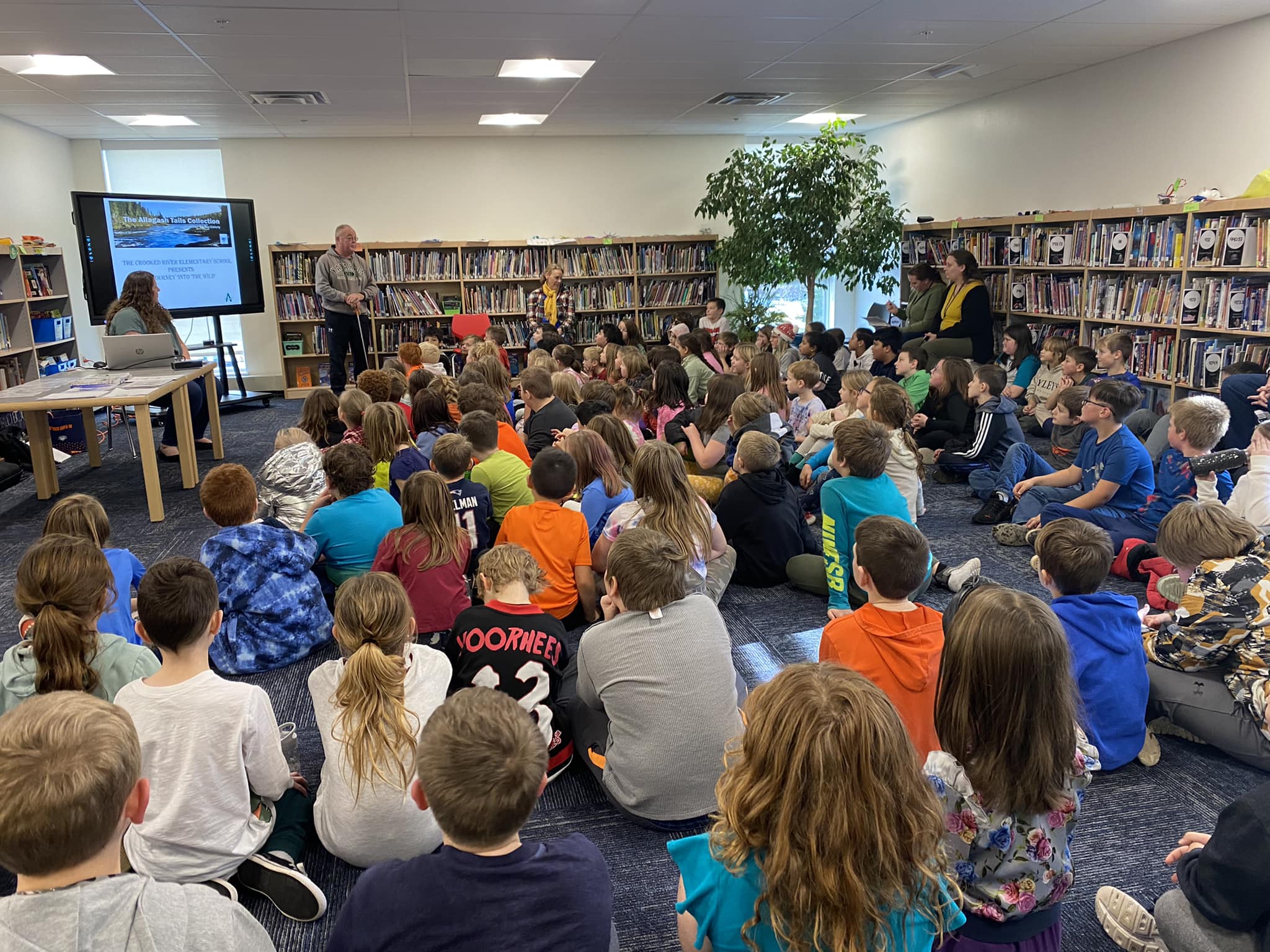 Author Tim Caverly presenting to a class in the library.