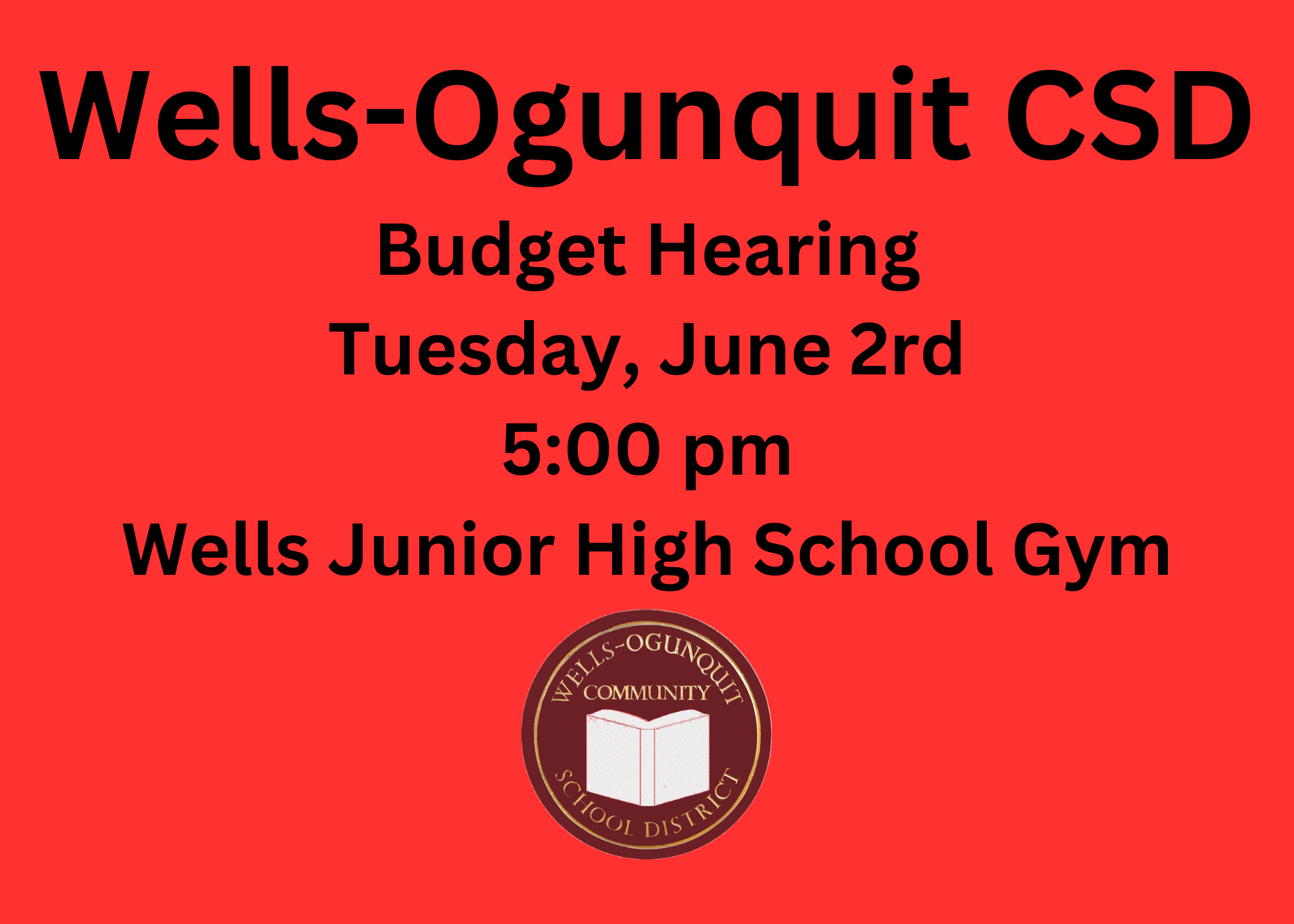 WOCSD Budget Hearing - June 2, 2026 at 5 pm