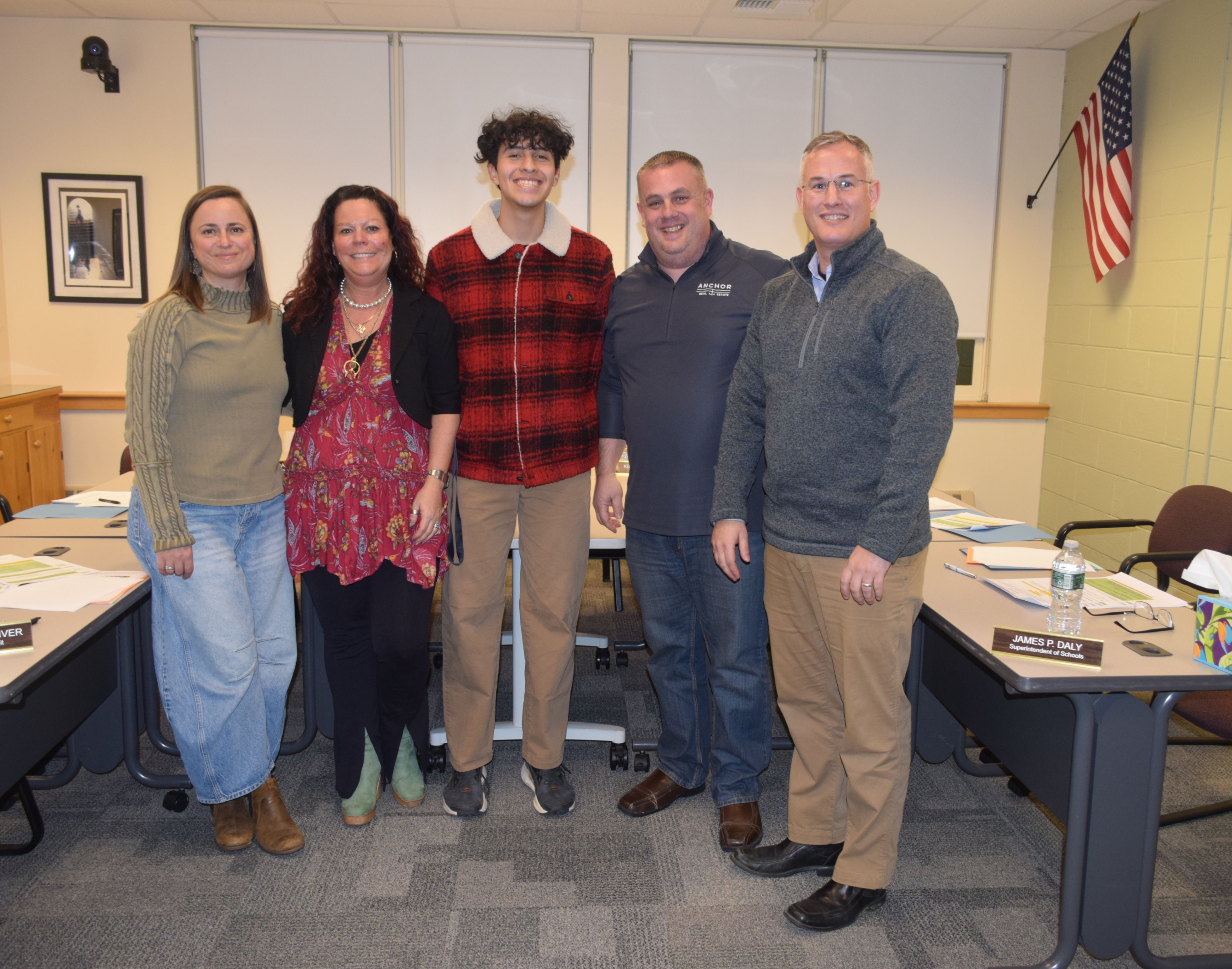 (left to right) Boriana Dolliver, Michele Tourangeau, Abraham (Abe) Medrano (Student Representative), Jason Vennard and Kevin Chabot. Missing from the photo are Heather Sittig, Carys Ramsey and Jeff Sullivan.