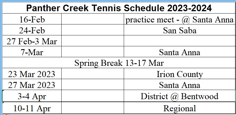 2023-2024 HS Tennis schedule- UPDATED