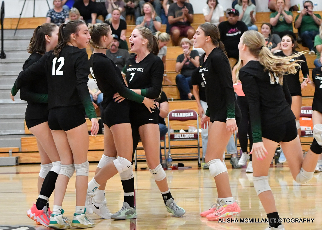 LBHS volleyball players celebrate together (Photo courtesy of Alisha McMillan)