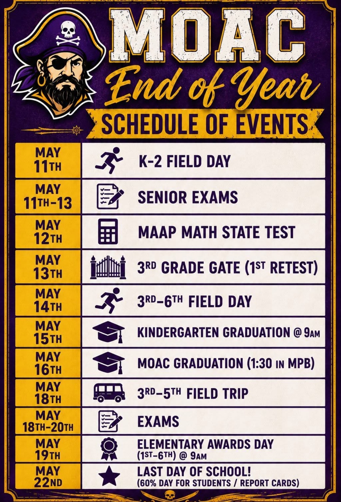 End of Year Schedule Events
