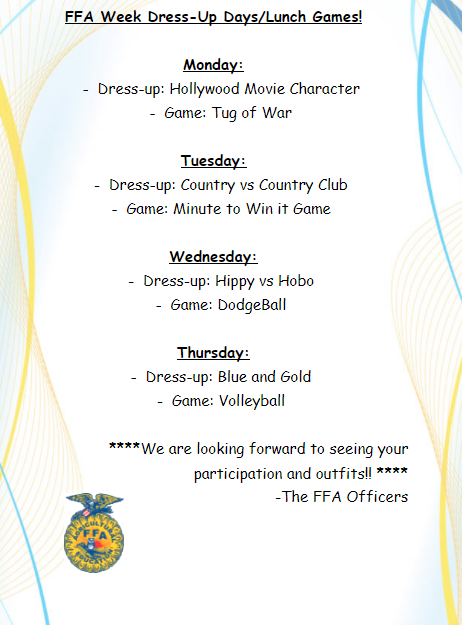 FFA Dress Up Week: FEb 21-24