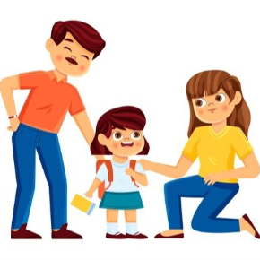 animated image of student with parents