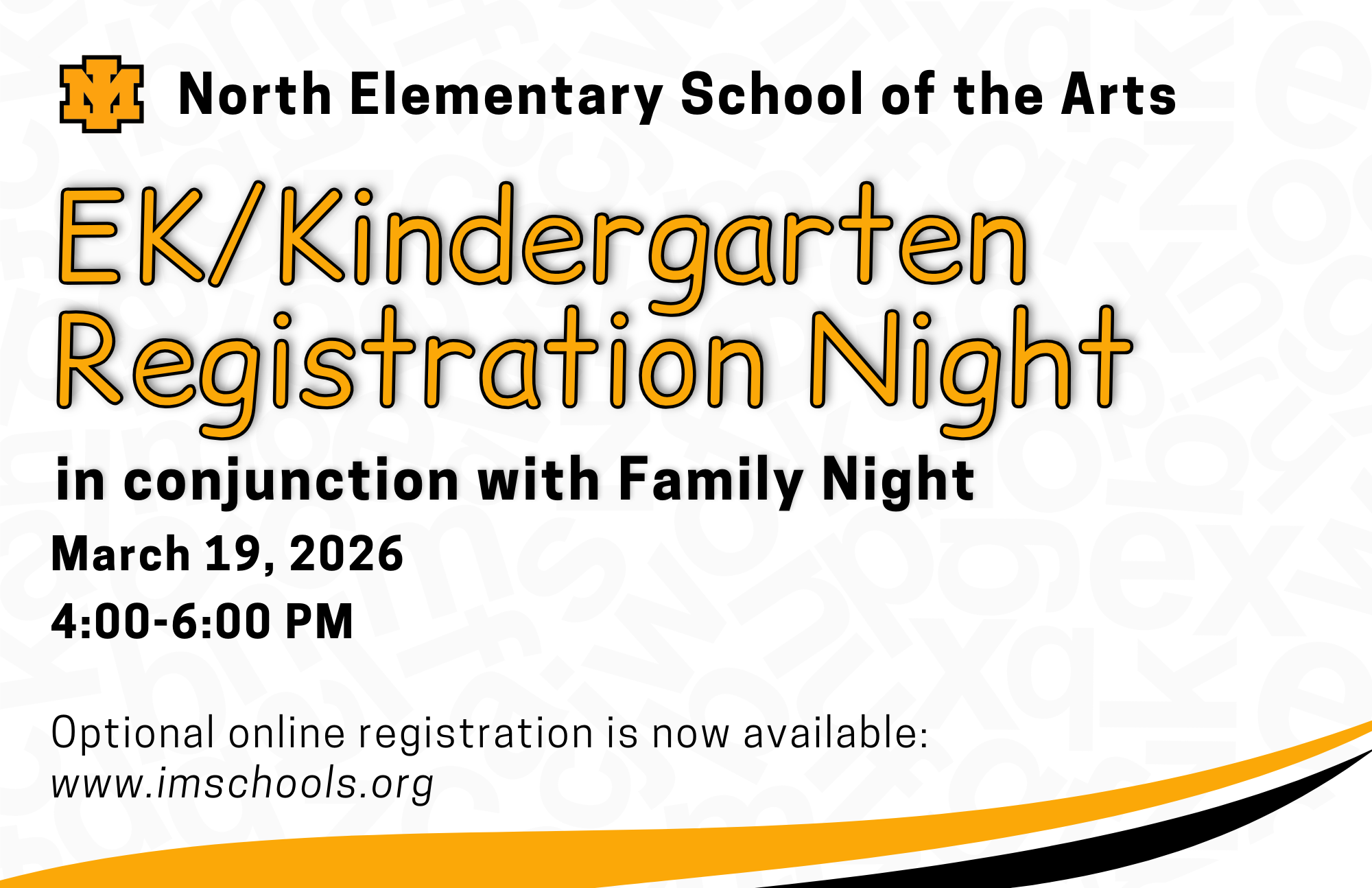 Graphic Announcing EK/Kindergarten Registration Night