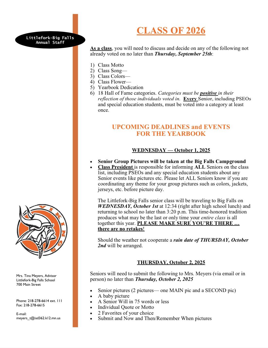 Senior Class Deadlines & Important Dates