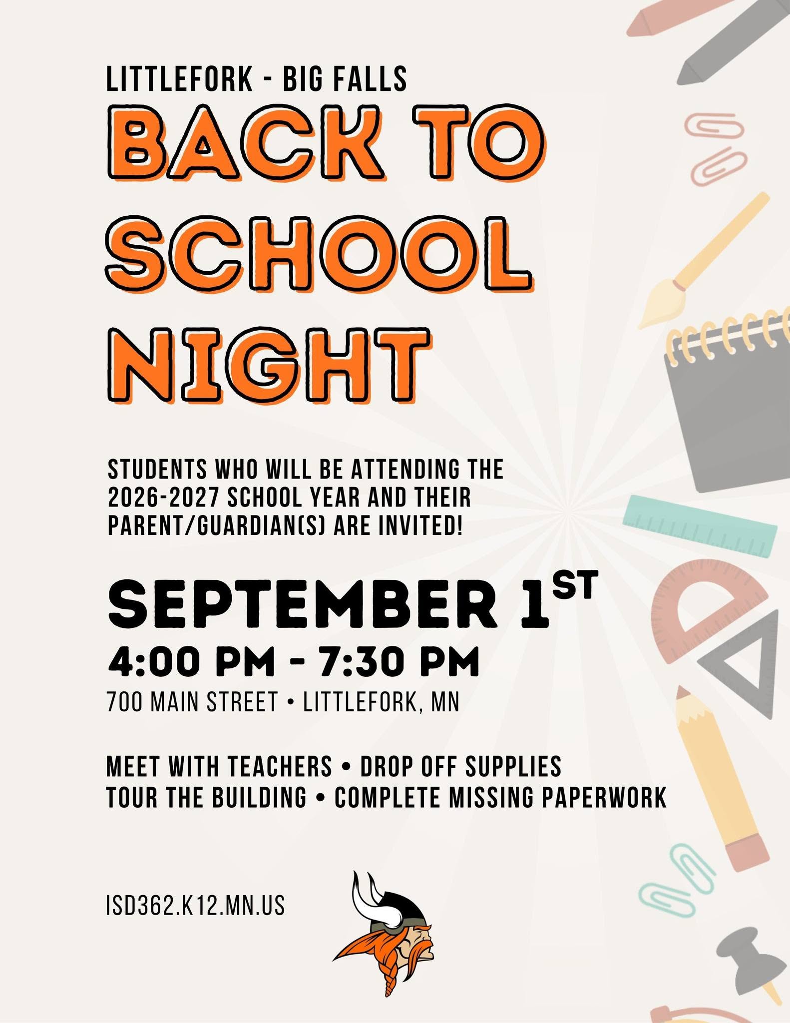 Back to School Night September 1st 4:00 - 7:30 PM