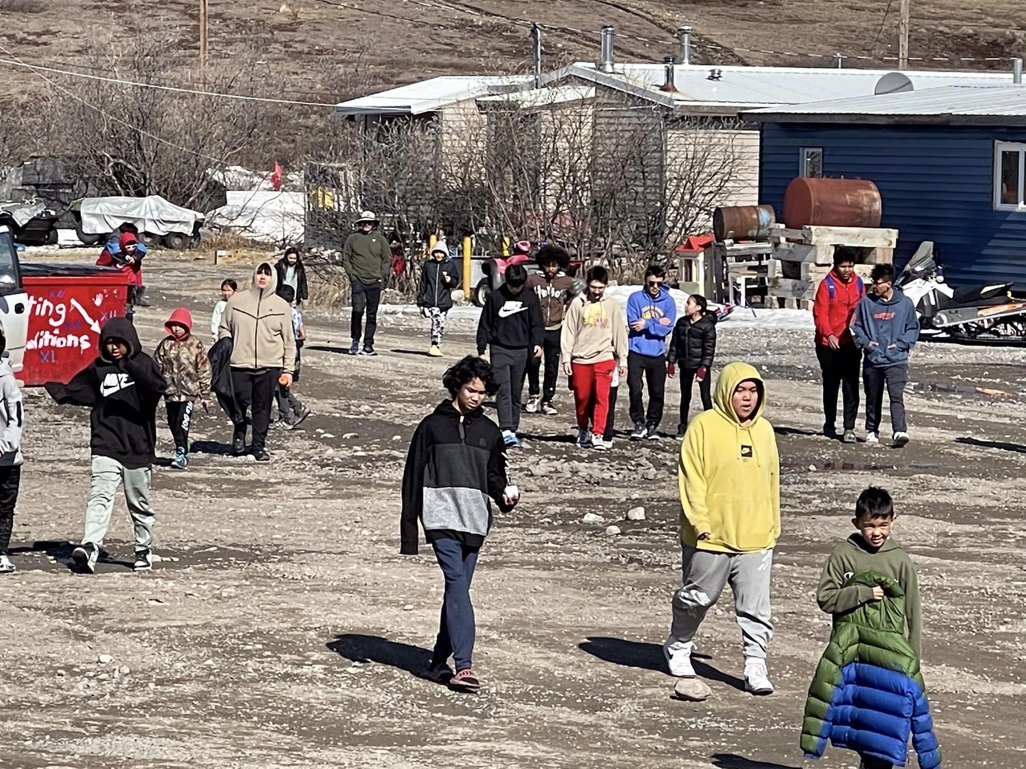 Students walking around.