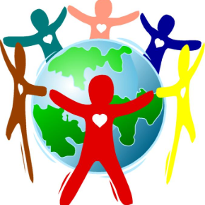 Cutouts hand to hand around the Earth