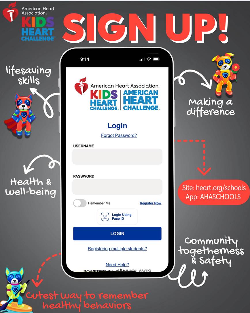 An image that shows you how to sign up for the kids heart challenge
